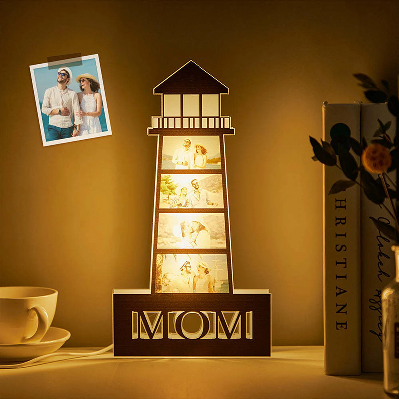 Personalized Picture Night Light Lighthouse Shaped Precious Gift for Mother
