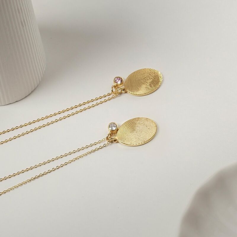 Personalized Fingerprint Necklace With Birthstone Simple Gift For Mother