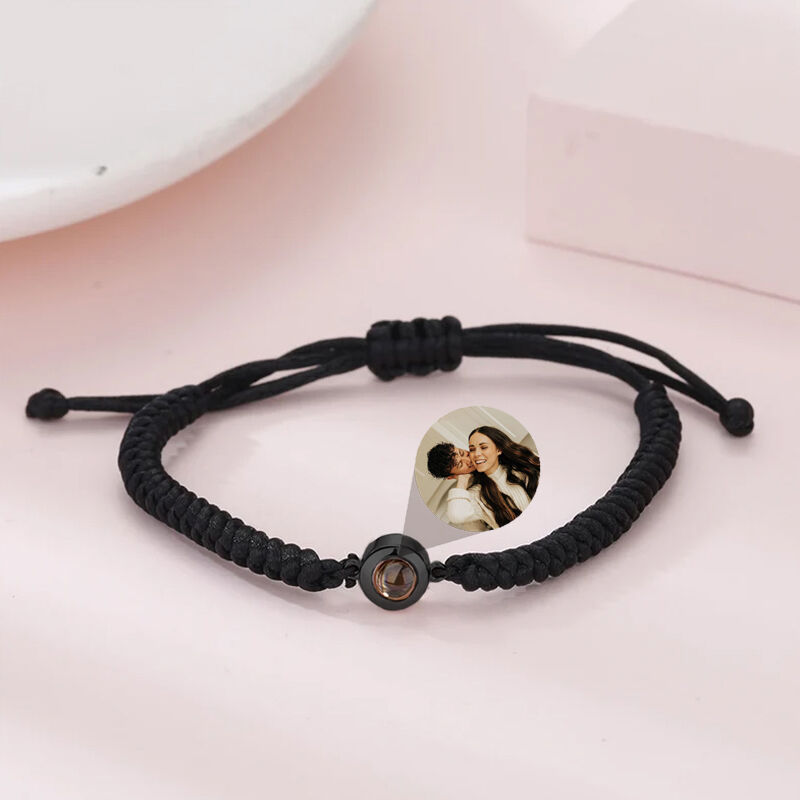 Sterling Silver Personalized Photo Projection Black String Bracelet Thoughtful Gift