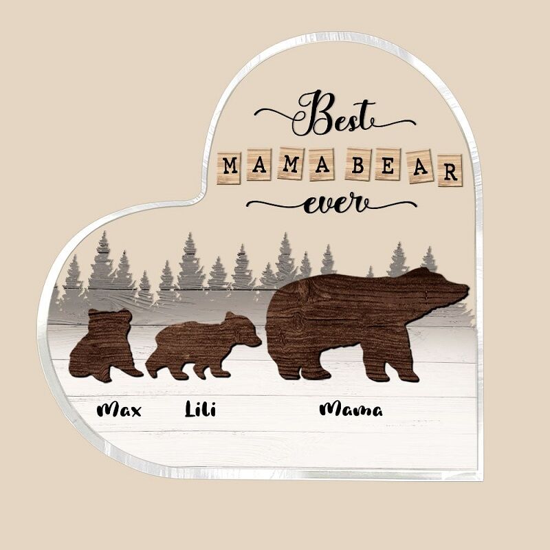 Plaque Acrylique Personnalisée Meilleure Maman Ours de tous les temps avec les noms des bébés Ours personnalisés Cadeau significatif pour Chère Maman