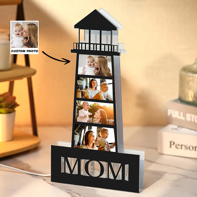 Personalized Picture Night Light Lighthouse Shaped Precious Gift for Mother