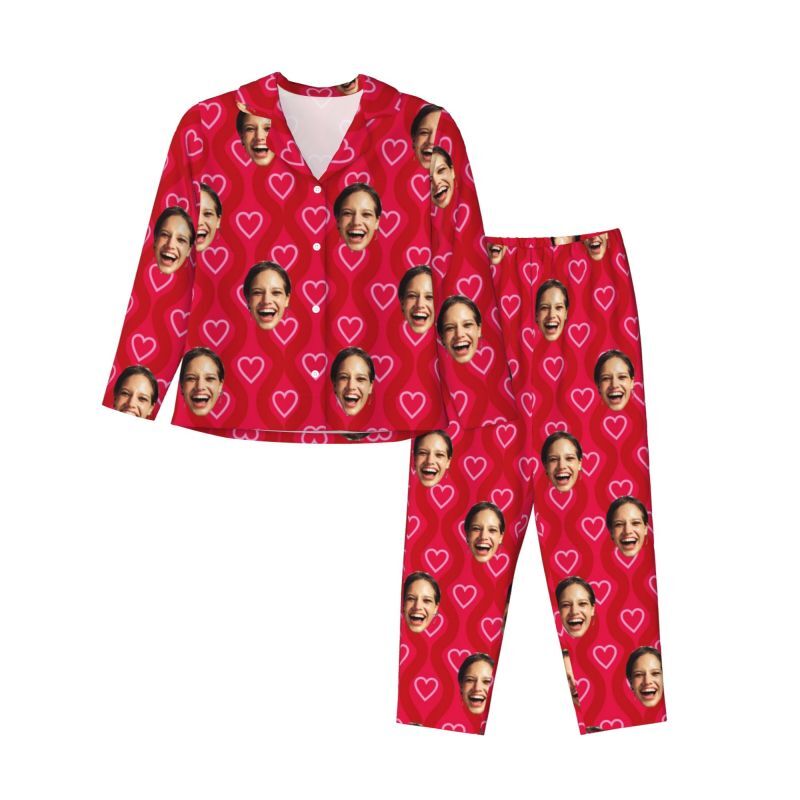 Personalisierter Schlafanzug Custom Photo Red Shining Love Heart Pattern Design Attraktives Geschenk für Sie