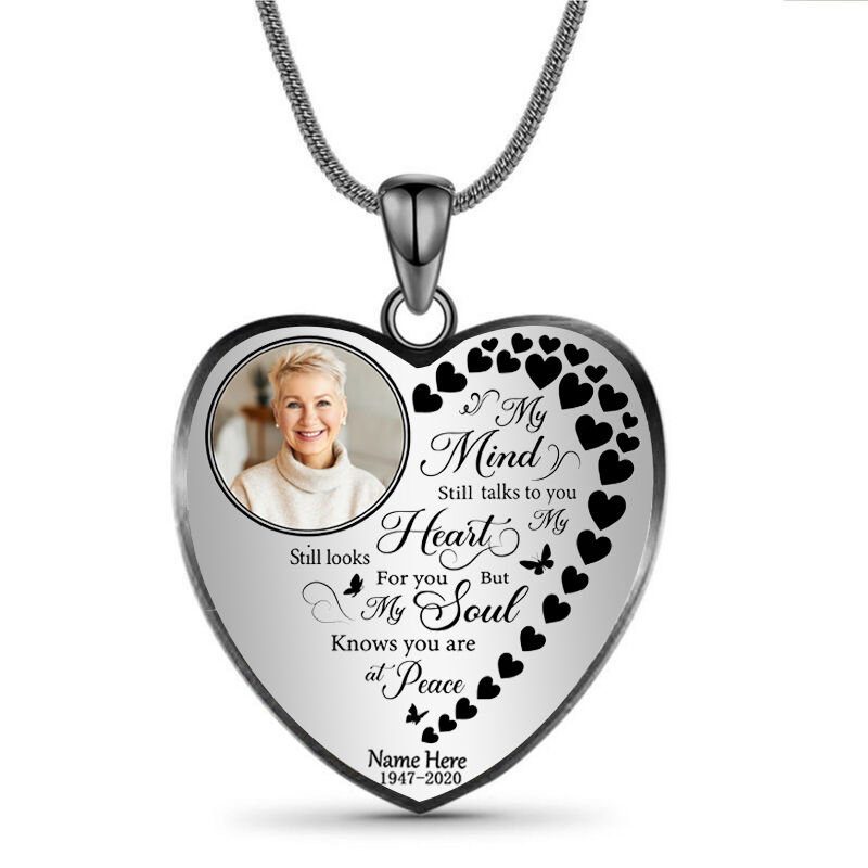 Personalized Picture Heart Necklace with Custom Name "My Soul Knows You Are Peace"