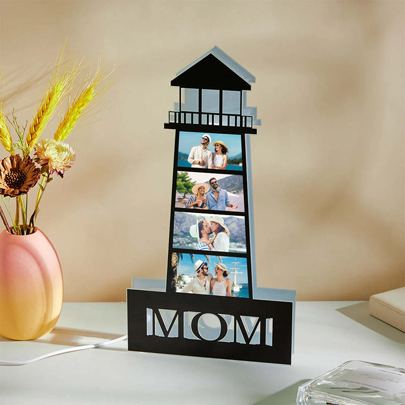 Personalized Picture Night Light Lighthouse Shaped Precious Gift for Mother