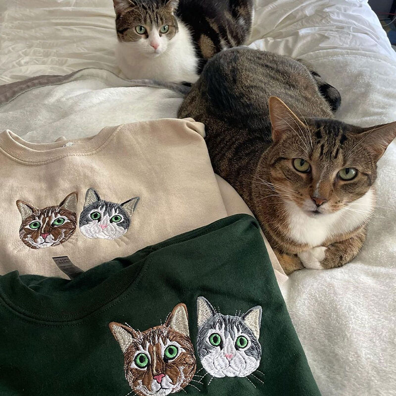 Personalisiertes Sweatshirt bestickt benutzerdefinierte Haustier Kopf Farbe Fotos Design Attraktives Geschenk für Tierliebhaber